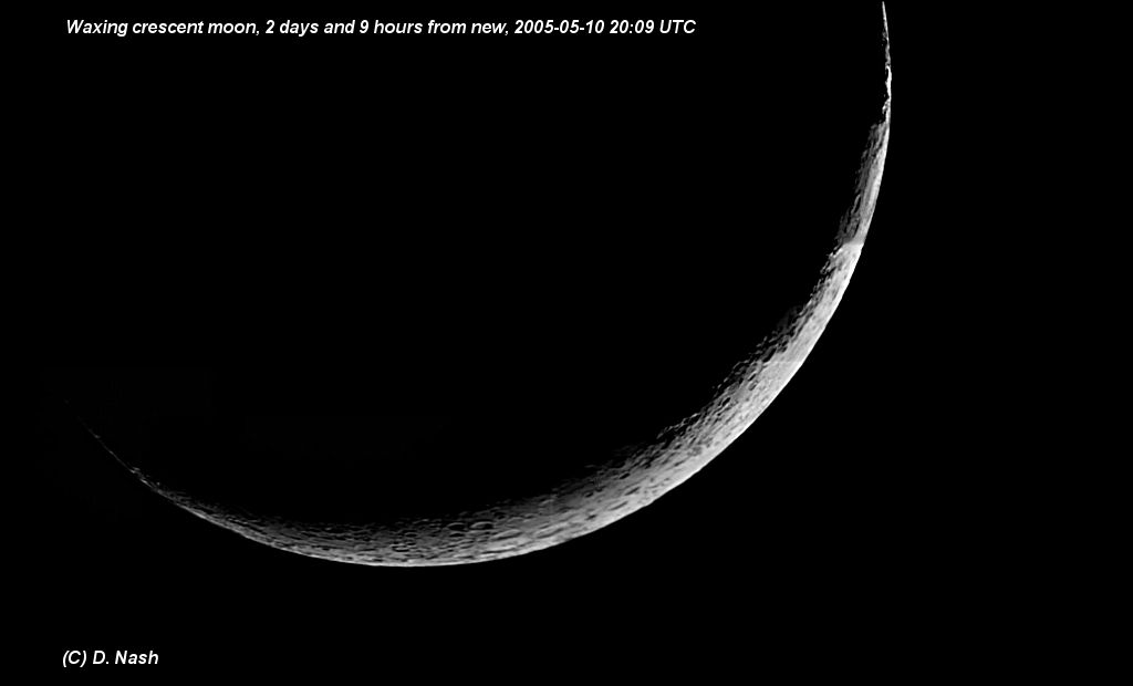 waxing crescent moon. 9 hours waxing crescent